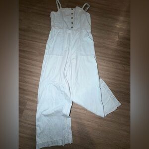 White Button-Front Jumpsuit
